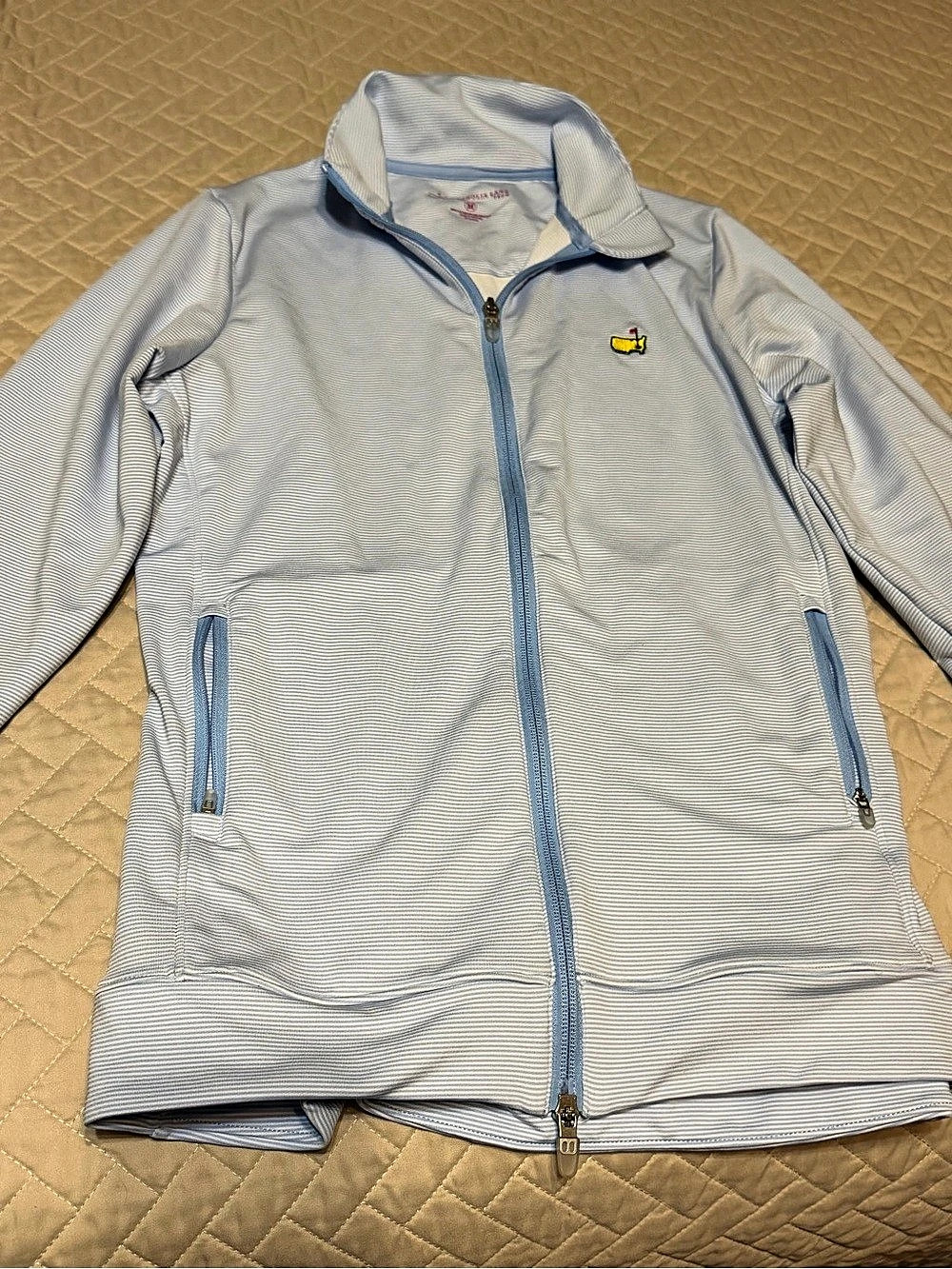 Magnolia Lane Striped Zip Jacket in Blue & White Size Medium